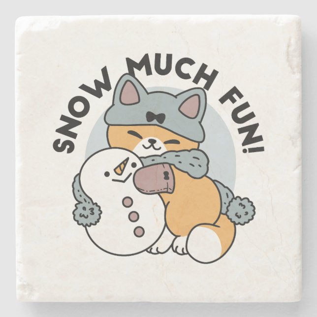 Snow Much Fun Cat Winter Holiday Design Stone Coaster (Front)