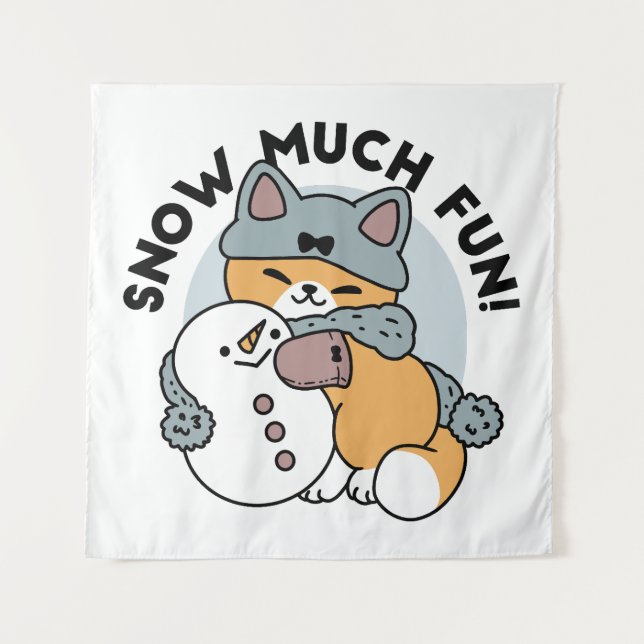 Snow Much Fun Cat Winter Holiday Design Tapestry (Front)