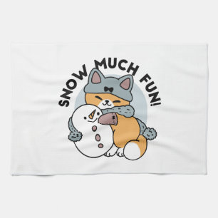 Snow Much Fun Cat Winter Holiday Design Tea Towel