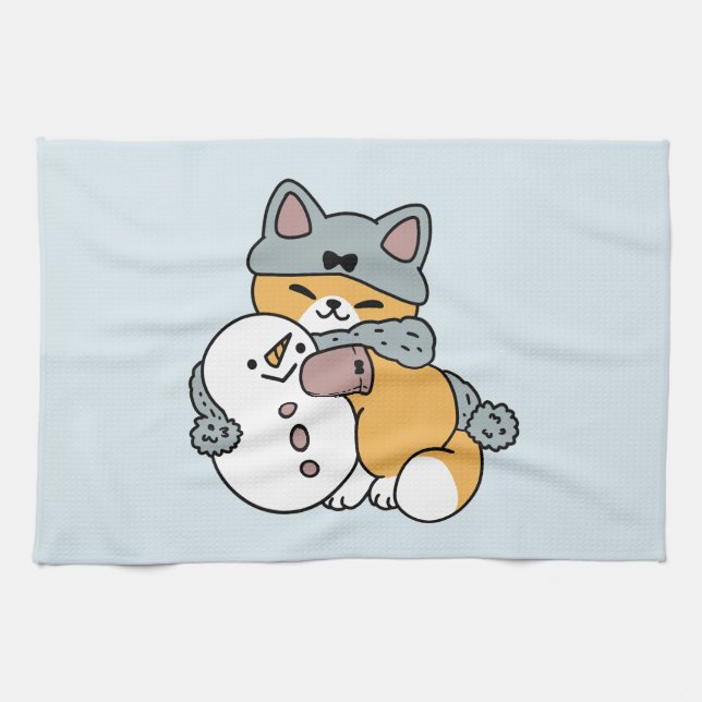 Snow Much Fun Cat Winter Holiday Design Tea Towel (Horizontal)
