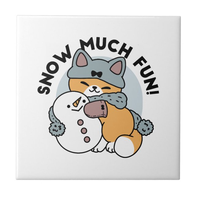 Snow Much Fun Cat Winter Holiday Design Tile (Front)