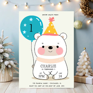 Snow much Fun Cute Panda First Birthday Invitation