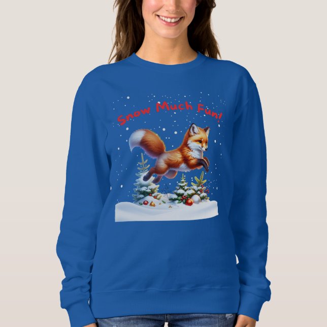 Snow Much Fun! Fox Jumping in the Snow Sweatshirt (Front)