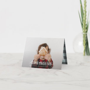 Snow much fun photo script text and tartan family note card