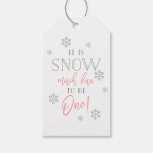 Snow Much Fun   Silver Snowflake Pink 1st Birthday Gift Tags