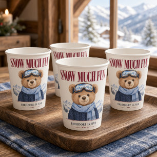 Snow Much Fun Ski Teddy Bear Birthday Paper Cups
