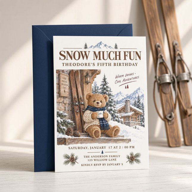 Snow Much Fun Ski Teddy Bear Invitation (Creator Uploaded)