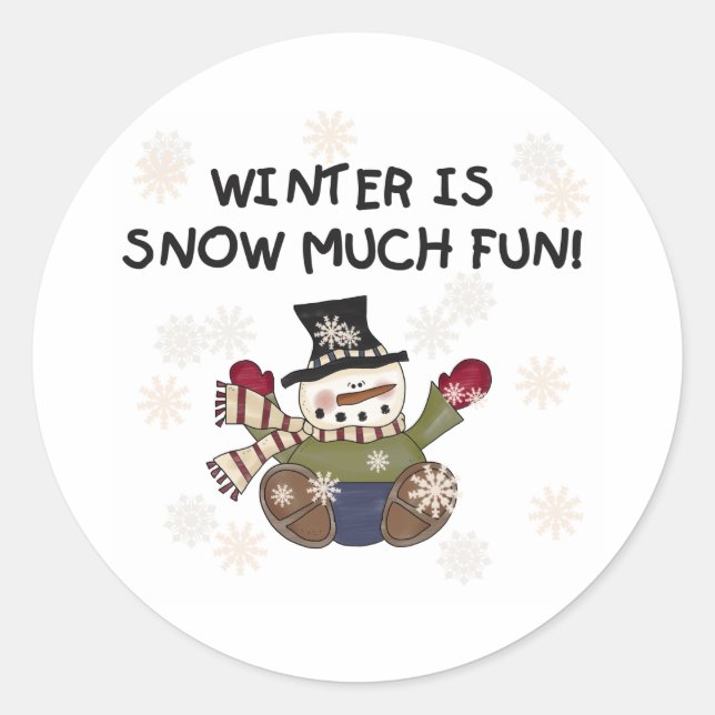 Snow Much Fun Snowman Holiday Classic Round Sticker (Front)