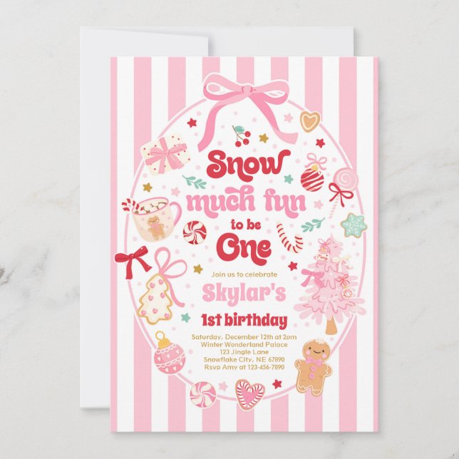 Snow Much Fun To Be One Christmas Bow Birthday Invitation (Front)