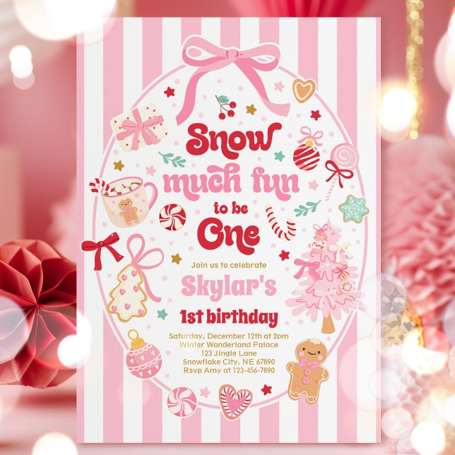 Snow Much Fun To Be One Christmas Bow Birthday Invitation (Creator Uploaded)