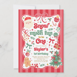 Snow Much Fun To Be One Christmas Bow Birthday Invitation