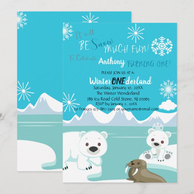 Snow Much Fun Turning One Birthday Invitation (Front/Back)