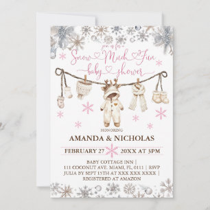 Snow Much Fun Winter Girl Baby Shower Invitation