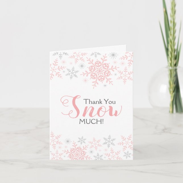 SNOW Much Pink Winter Baby Shower Thank You Card (Front)