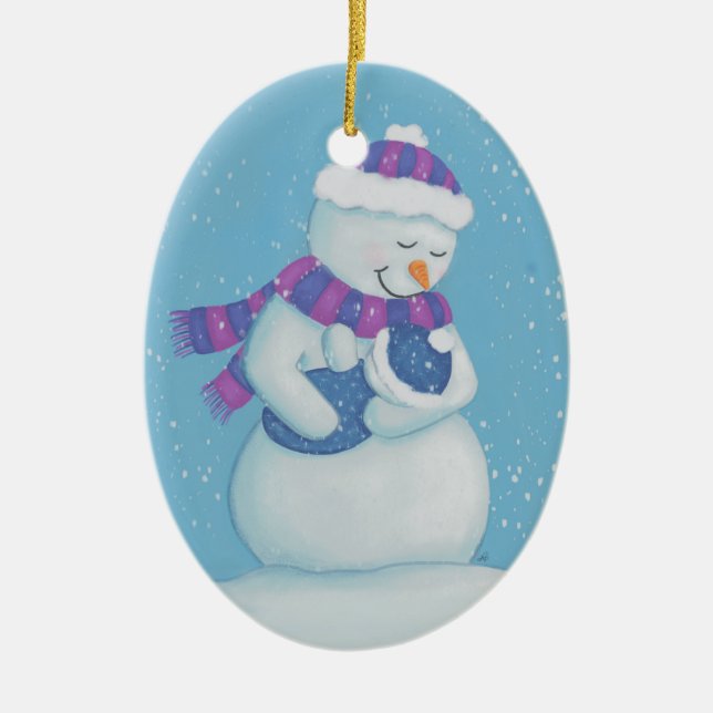 Snow Mum and Snow Baby Boy Ceramic Tree Decoration (Front)