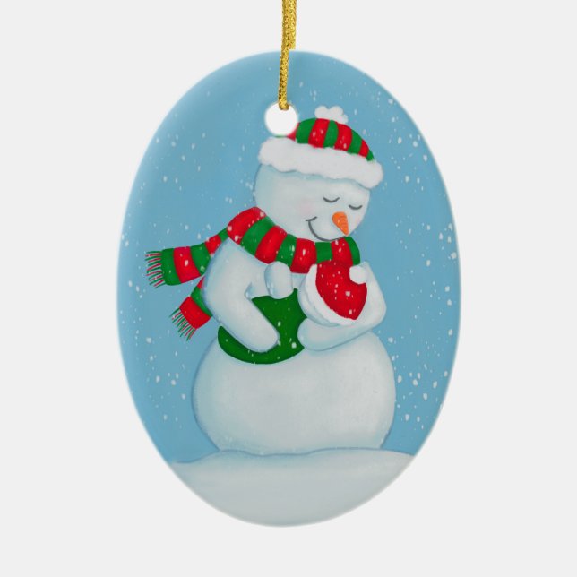 Snow Mum and Snow Baby Christmas Ceramic Tree Decoration (Front)