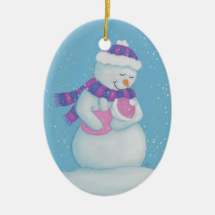 Snow Mum and Snow Baby Girl Ceramic Tree Decoration