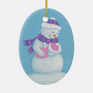 Snow Mum and Snow Baby Girl Ceramic Tree Decoration