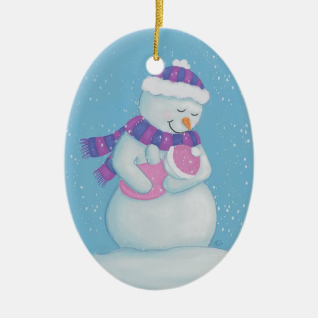 Snow Mum and Snow Baby Girl Ceramic Tree Decoration (Front)
