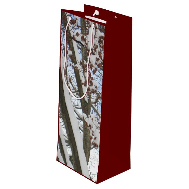 Snow on a Japanese Maple --- Wine Gift Bag (Back Angled)