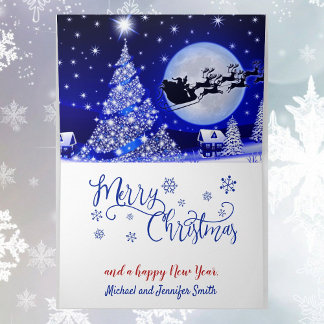 Snow On Christmas Eve Add Names Santa Sleigh Holiday Card