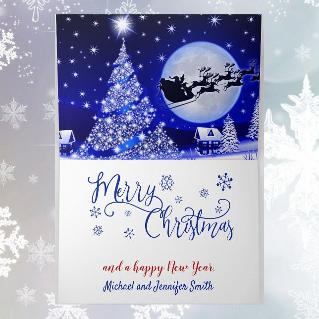 Snow On Christmas Eve Add Names Santa Sleigh Holiday Card (Creator Uploaded)