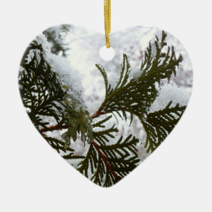 Snow on Evergreen Branches Ceramic Tree Decoration