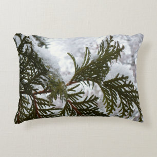 Snow on Evergreen Branches Decorative Cushion