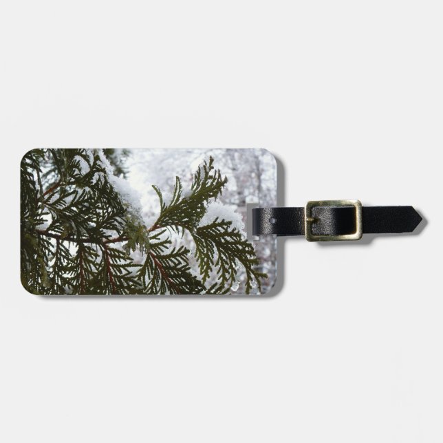 Snow on Evergreen Branches Luggage Tag (Front Horizontal)