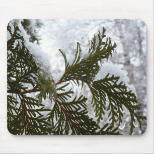 Snow on Evergreen Branches Mouse Mat
