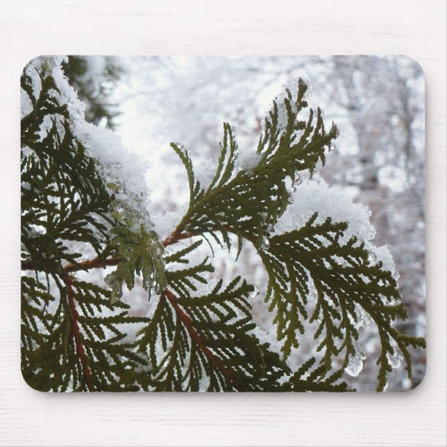 Snow on Evergreen Branches Mouse Mat (Front)