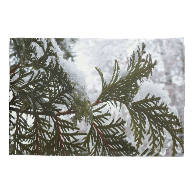 Snow on Evergreen Branches Pillowcase (Back)