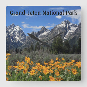 Snow on Grand Teton National Park in Spring Square Wall Clock