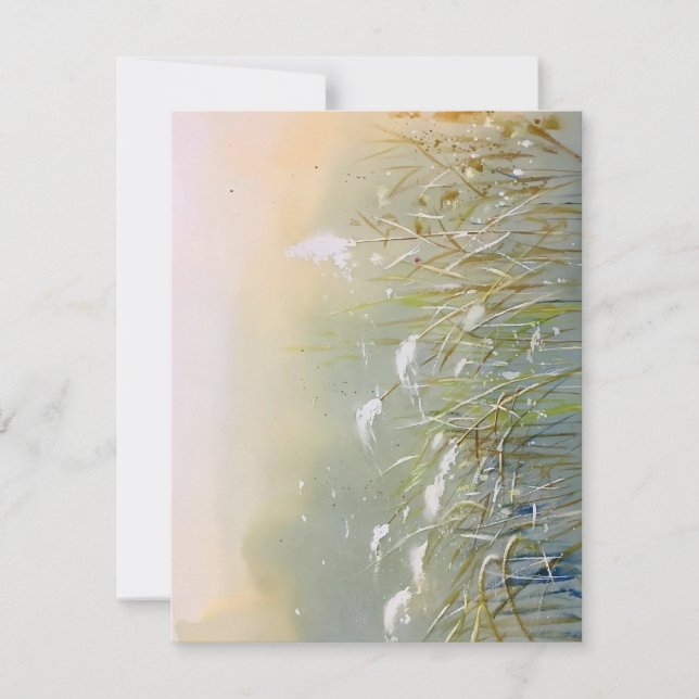 Snow On Marsh Grass In Watercolors Holiday Card (Front)