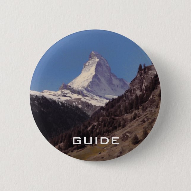Snow on Matterhorn Blue Sky Alpine Forest Button (Front)