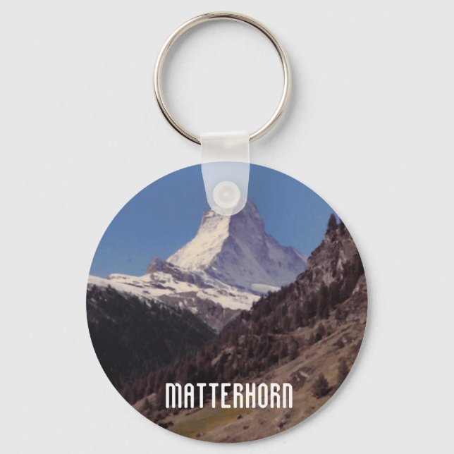 Snow on Matterhorn Blue Sky Alpine Forest Keyring (Front)