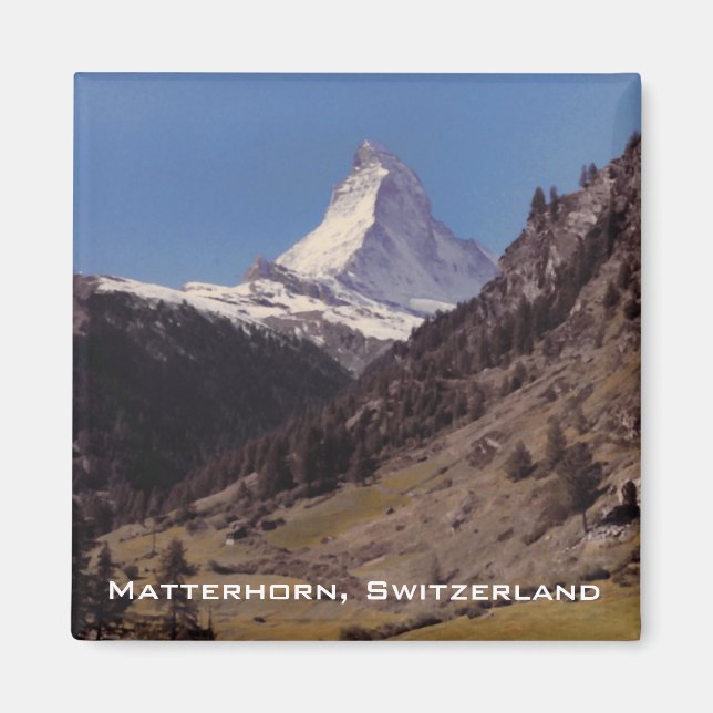 Snow on Matterhorn Blue Sky Alpine Forest Magnet (Front)