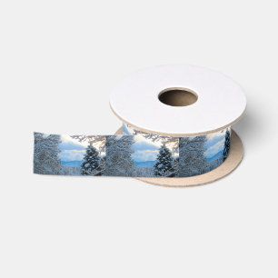 Snow on Pine Trees in Colorado Rocky Mountains Satin Ribbon