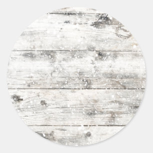 Snow on Rustic White Wooden Panel   Holiday Classic Round Sticker