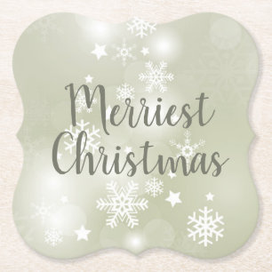 Snow on Sage Elegant Abstract Watercolor Paper Coaster