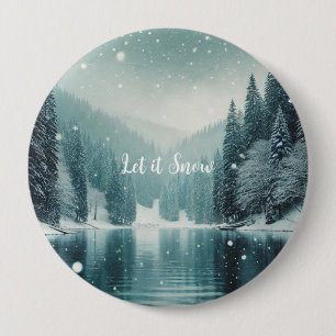 Snow on the winter, mountain lake 10 cm round badge