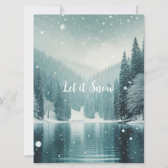 Snow on the winter, mountain lake holiday card (Front)