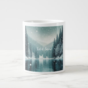 Snow on the winter, mountain lake large coffee mug
