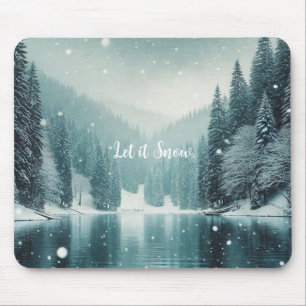 Snow on the winter, mountain lake mouse mat