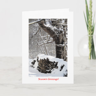 Snow on the Wood pile Holiday Card