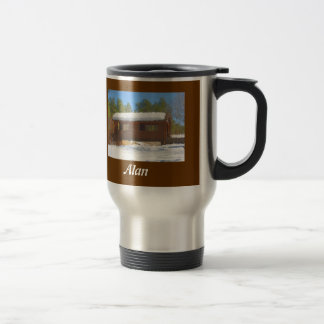 "Snow On Woodland Lake Bridge" Travel/Commuter Mug