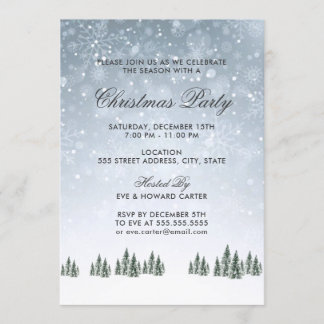 Snow Over Pine Trees | Christmas Party Invitation