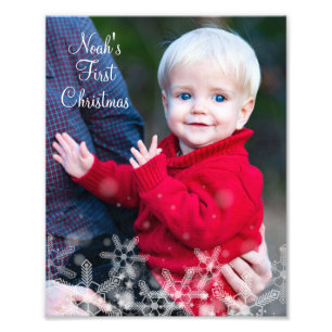 Snow Overlay First Christmas Personalize Name Photo Print