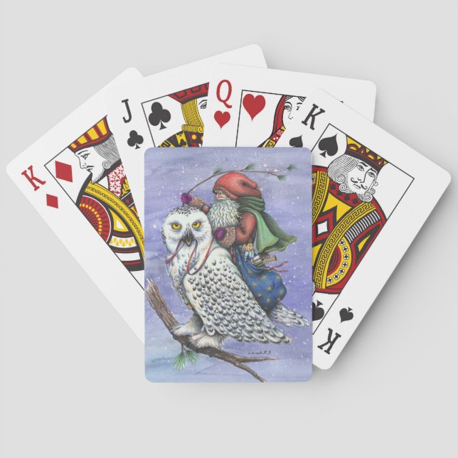 Snow Owl And Santa CHRISTMAS PLAYING CARDS Poker (Back)