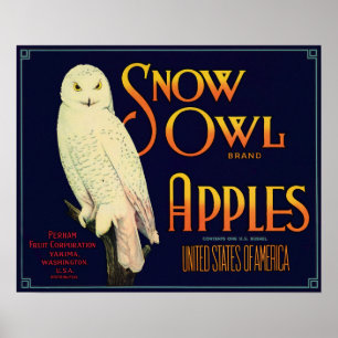 Snow Owl Brand Apples Crate Label Poster